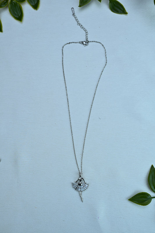 Silver Ballerina Pendant Necklace