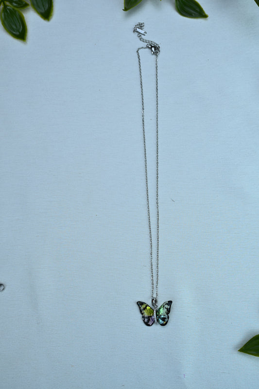 Iridescent Butterfly Pendant Necklace