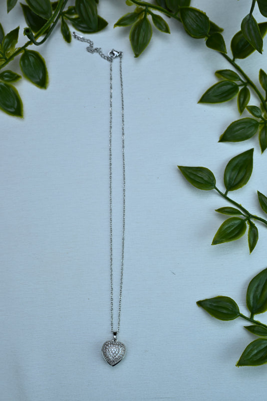 White Gold Double Heart Pendant Necklace with Diamonds and Pearl