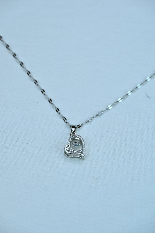 Sterling Silver 'Love' Heart Pendant Necklace