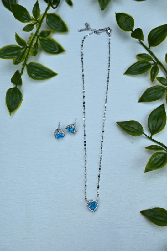 Dazzling Blue Heart Stainless Steel Jewelry Set