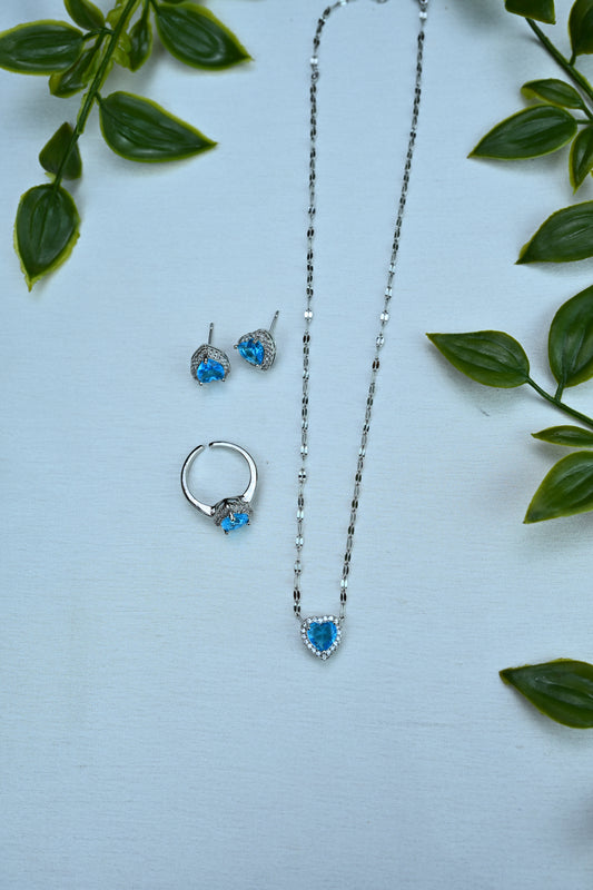 Dazzling Blue Heart Stainless Steel Jewelry Set