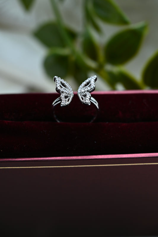 Clear Micro Pave CZ Open Butterfly Ring