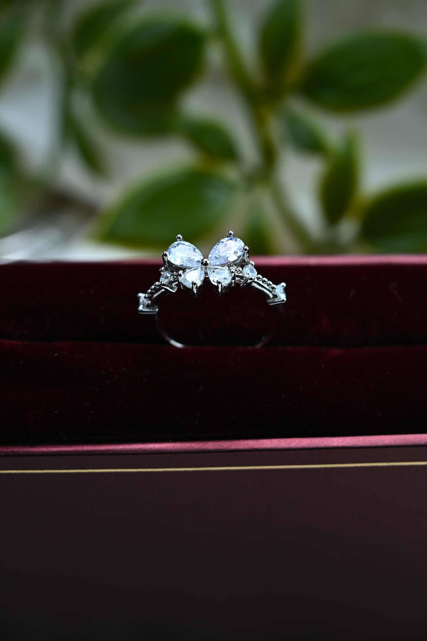 Silver Bow Open Ring with CZ Accents
