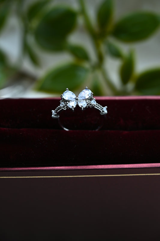 Silver Bow Open Ring with CZ Accents