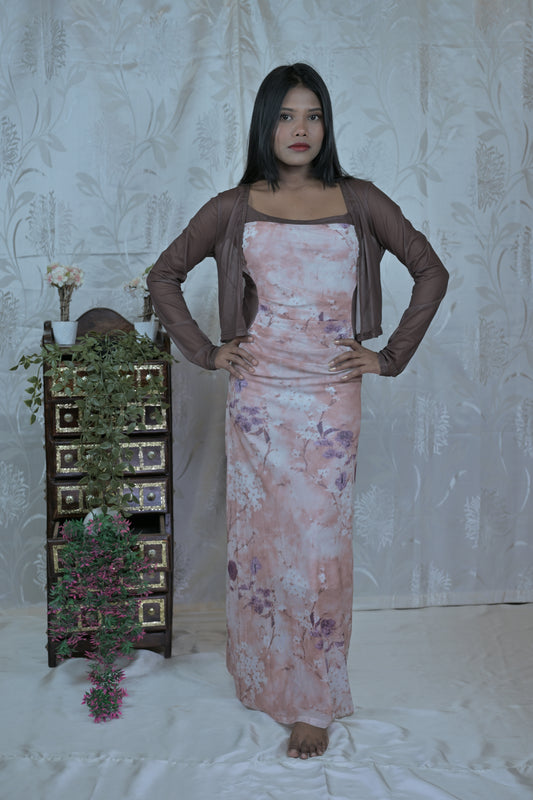 Korean Mesh Sleeveless Dress with Shrug
