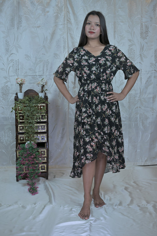 Midnight Rose Asymmetrical Dress