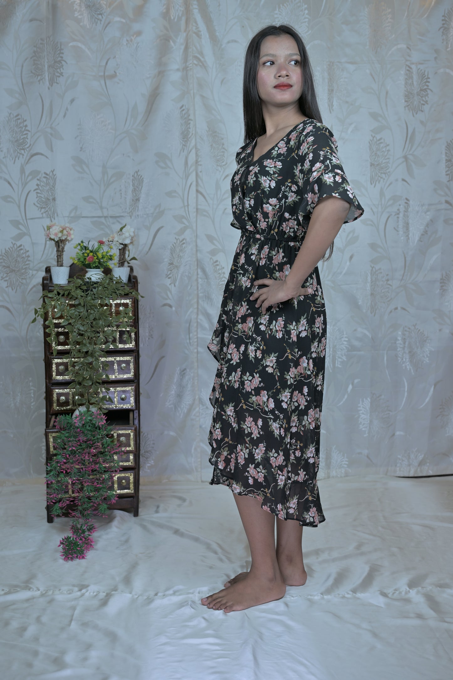 Midnight Rose Asymmetrical Dress