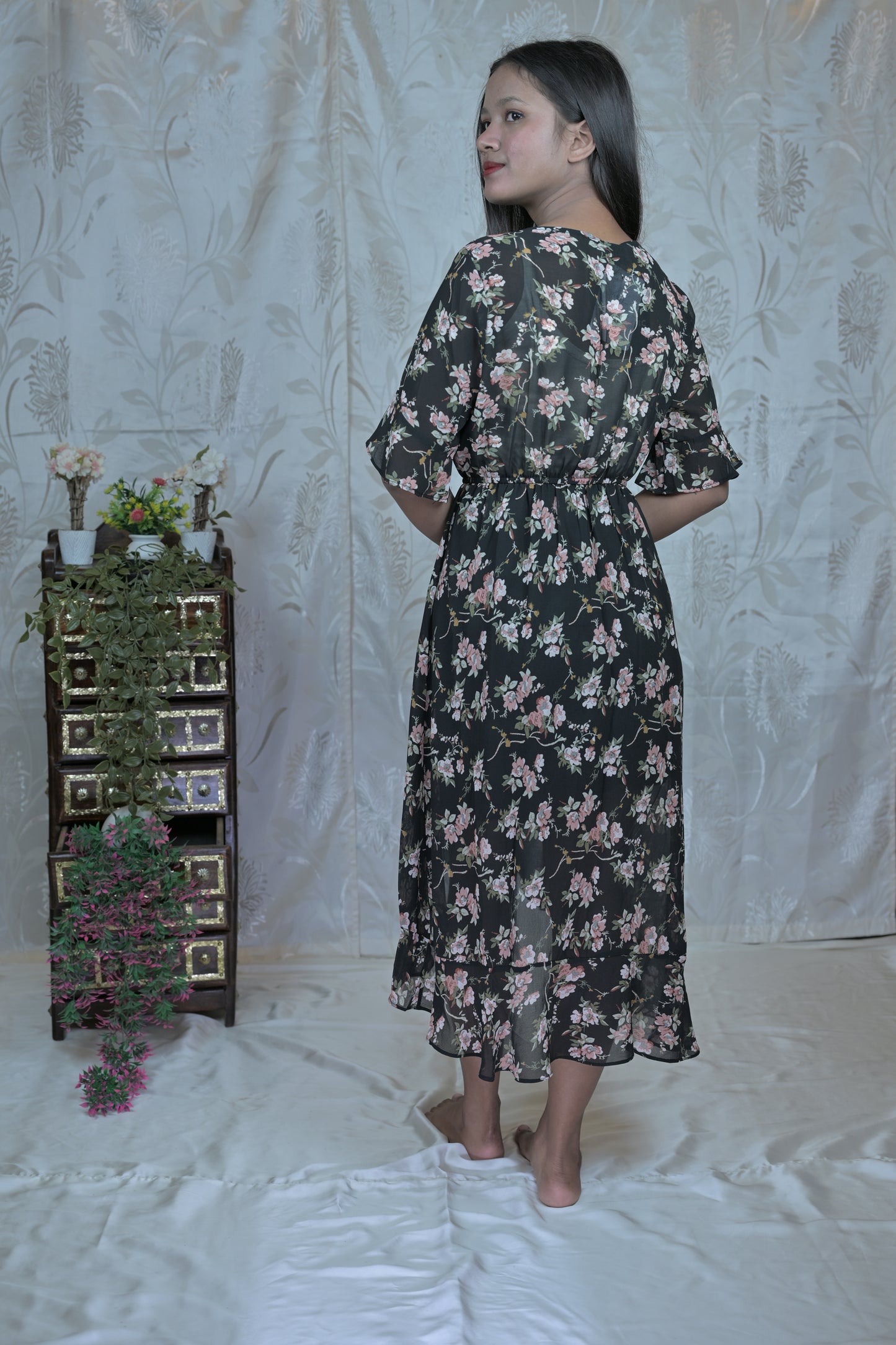Midnight Rose Asymmetrical Dress