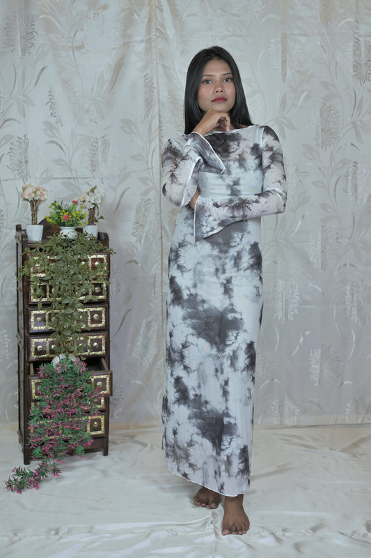 Monochrome Tie-Dye Bodycon Dress