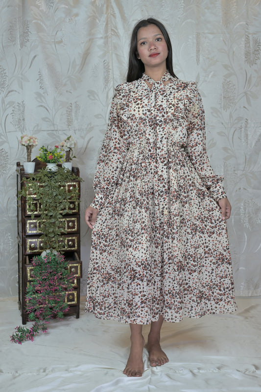 Autumn Petals Pleated Dress