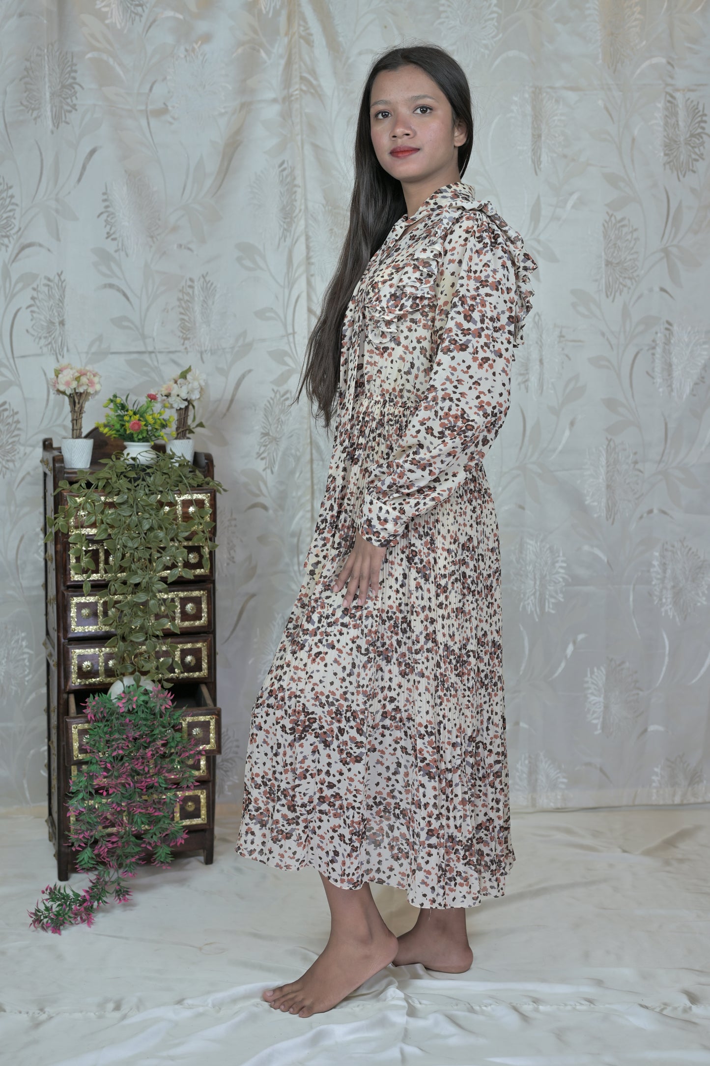 Autumn Petals Pleated Dress