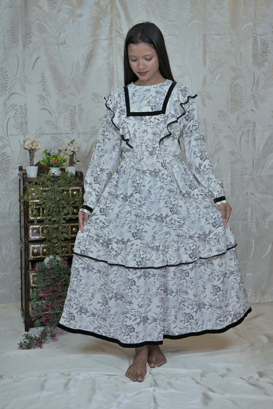 Victorian Bloom Ruffle Maxi Dress
