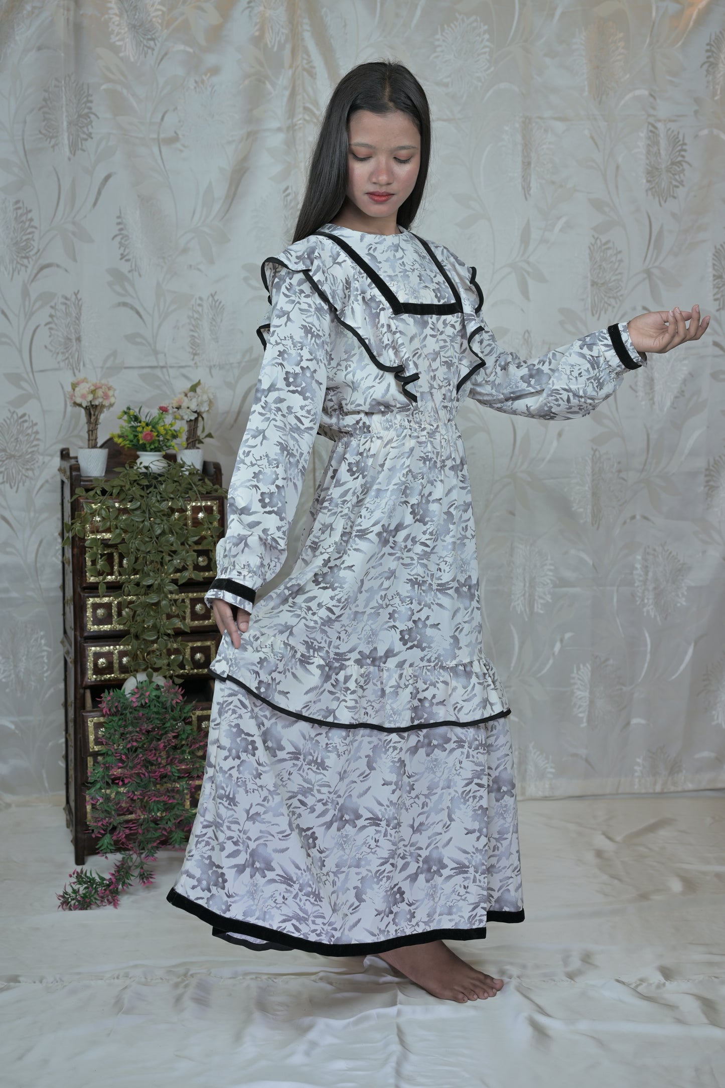 Victorian Bloom Ruffle Maxi Dress