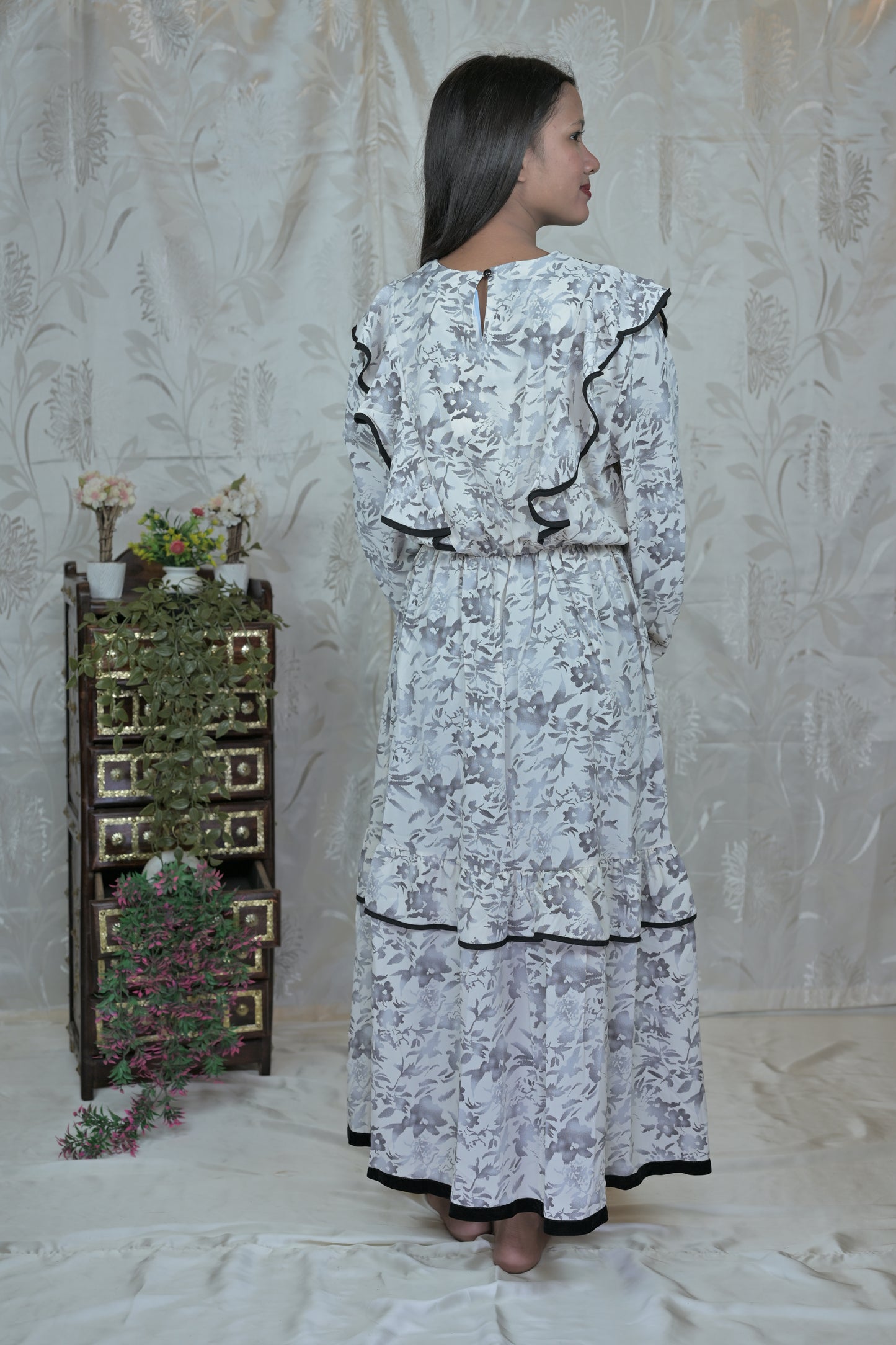 Victorian Bloom Ruffle Maxi Dress
