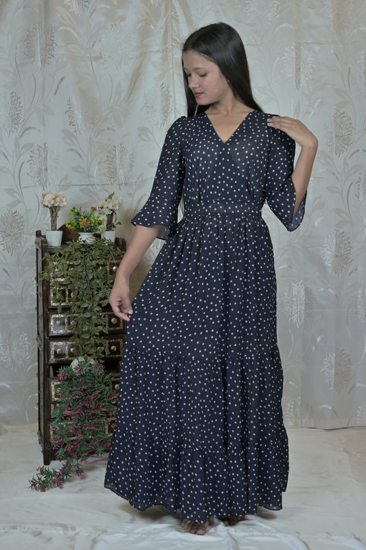 Midnight Dots Flare Dress