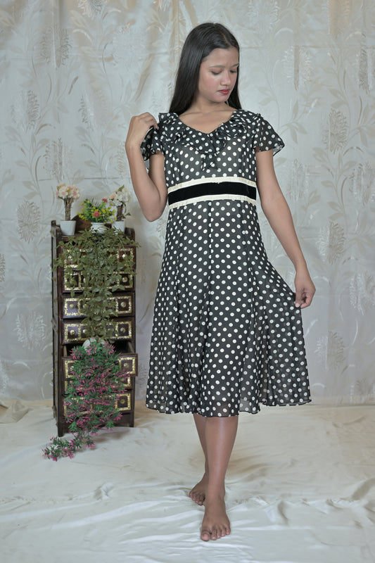 Vintage Dots Ruffle Dress