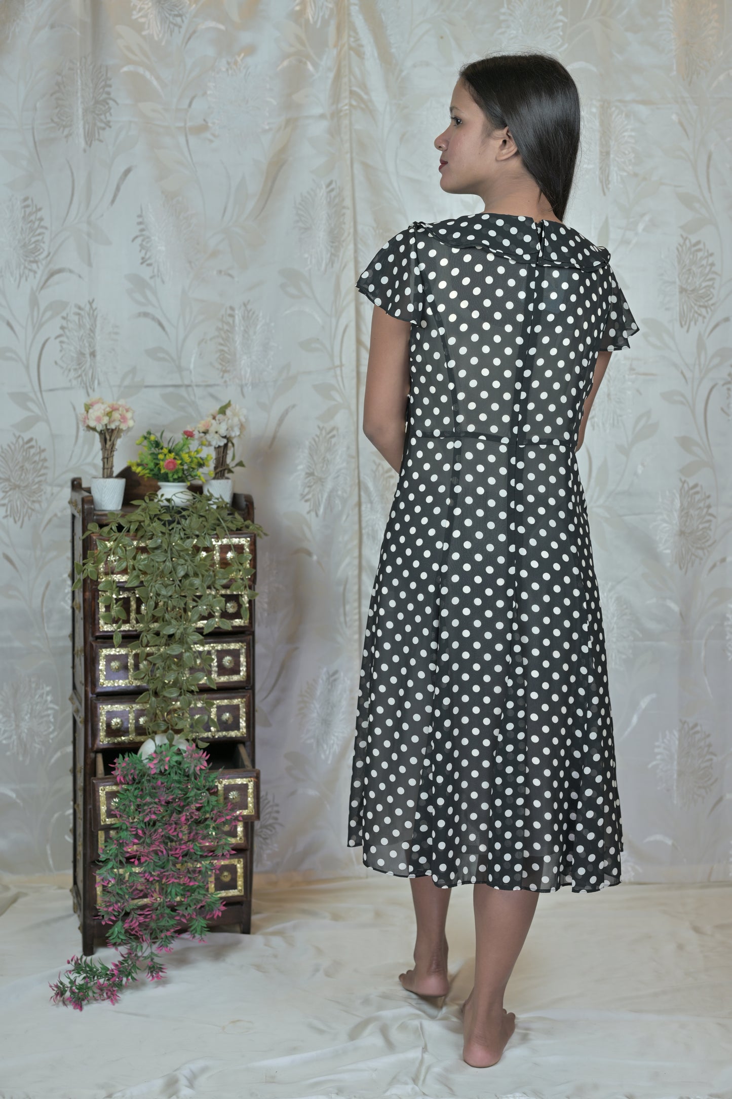 Vintage Dots Ruffle Dress