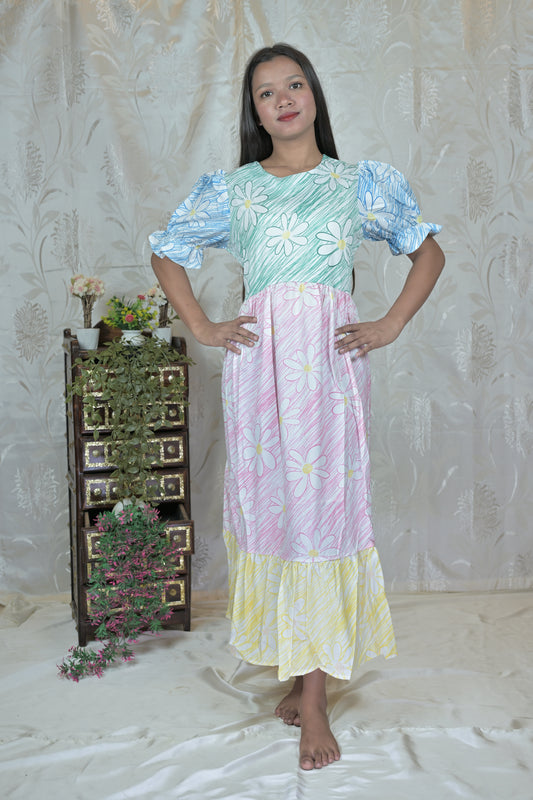 Pastel Meadow Puff Sleeve Midi