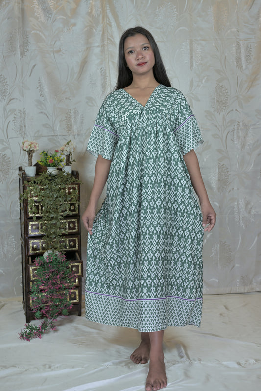 Verdant Breeze Printed Kaftan Dress