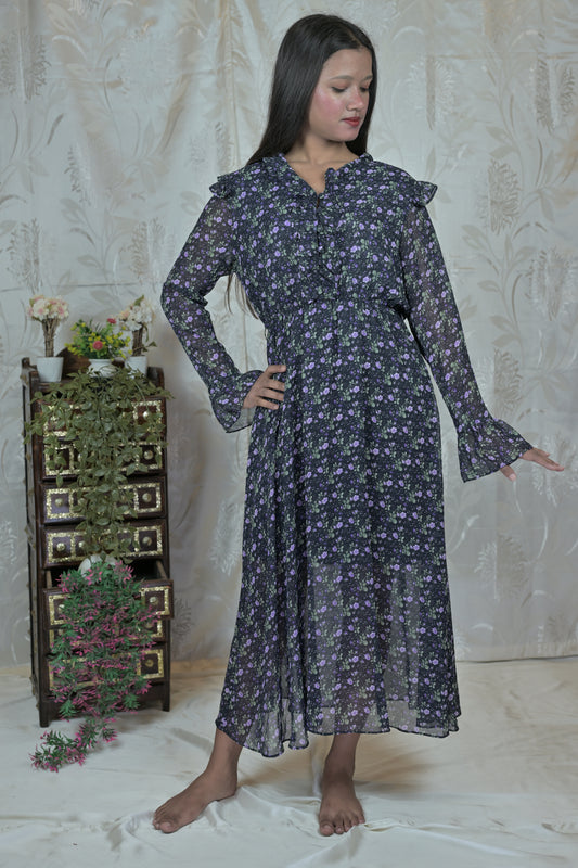 Vintage Floral Sheer Midi Dress