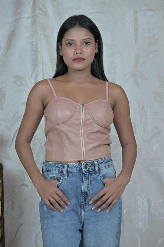 Blush Pink Faux Leather Corset Top