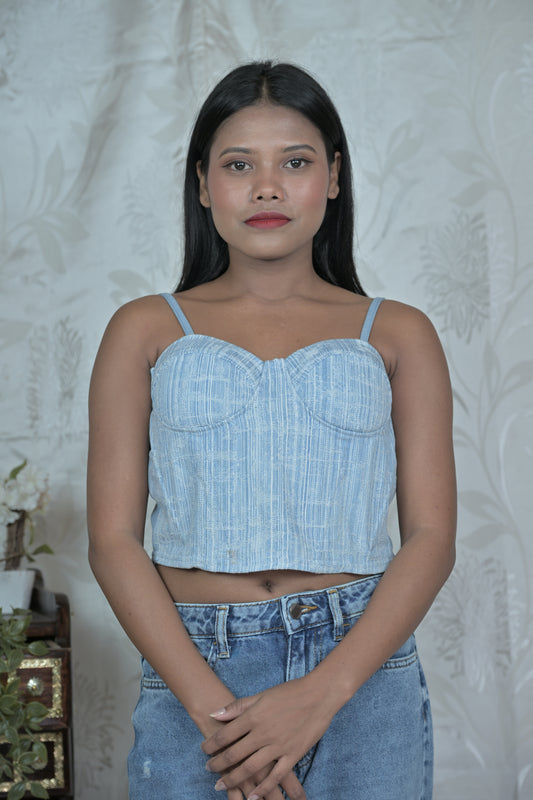 Washed Denim Textured Corset Tops (Light & Dark Variants)