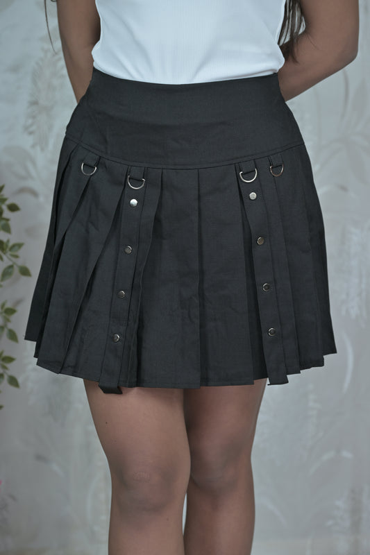Asymmetric Pleated Skirt with Metal Details