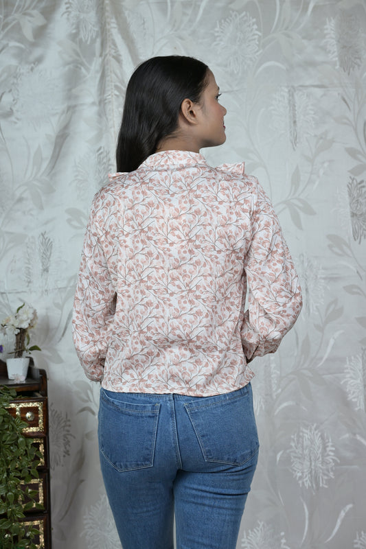 Floral Ruffle Front Shirt