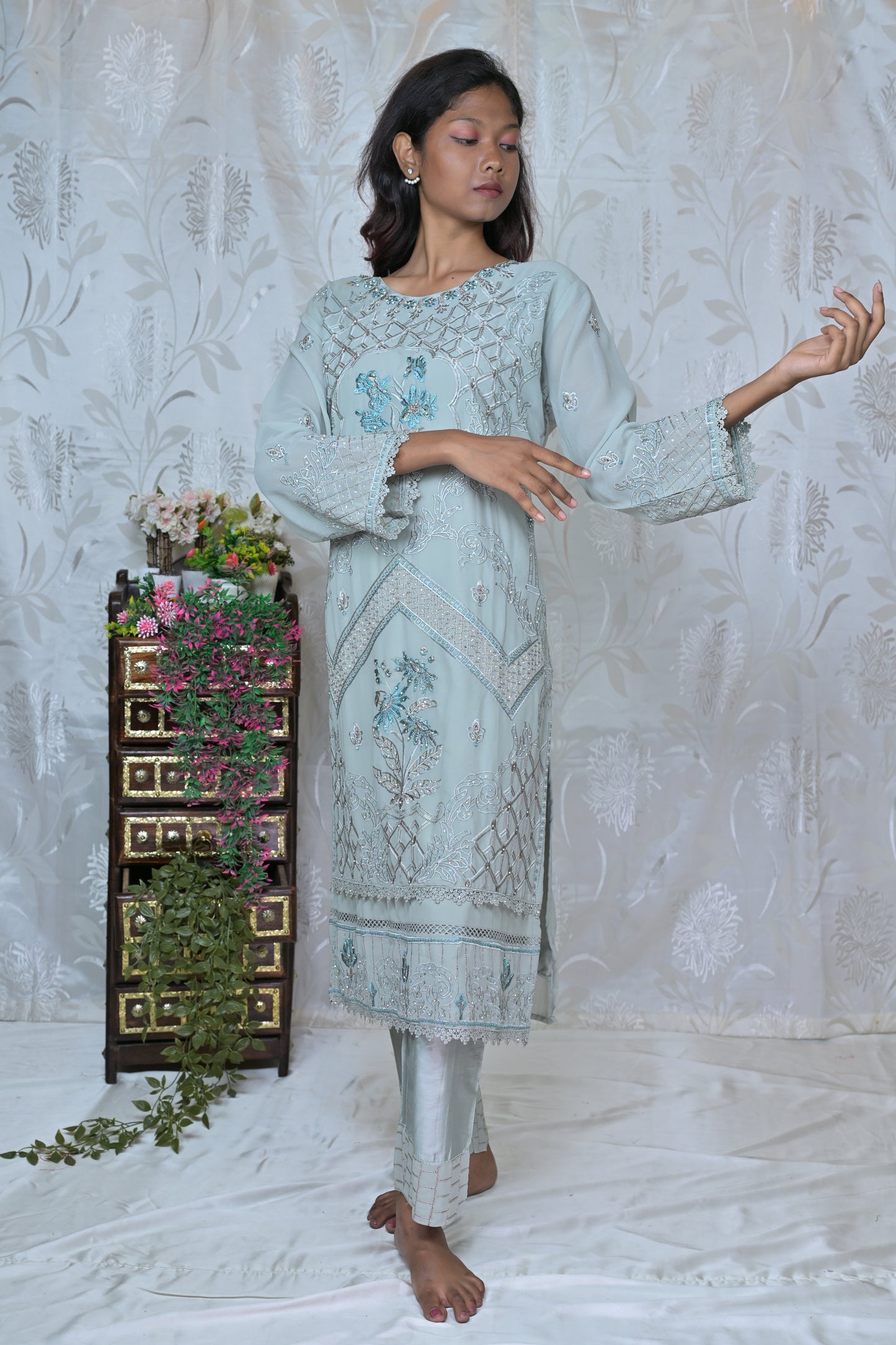 Soft Hue Embroidered Three-Piece Set