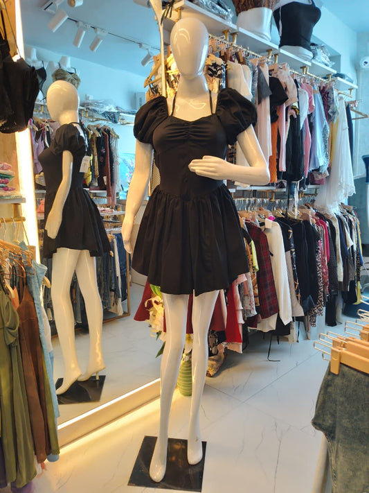 Sweetheart Puff-Sleeve Fit-and-Flare Mini Dress