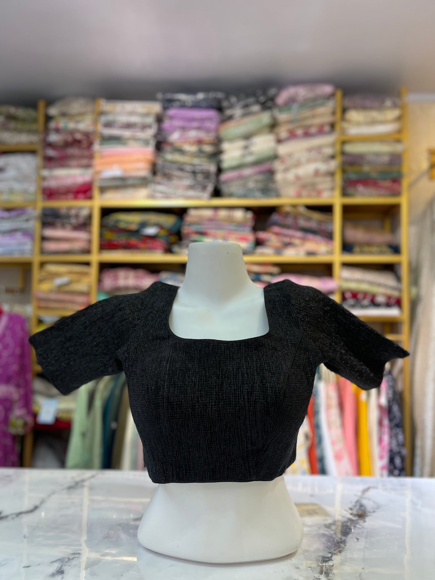 Shimmer V-Neck Crop Blouse