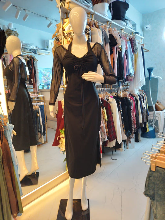Sheer Allure Halter Bodycon Midi Dress