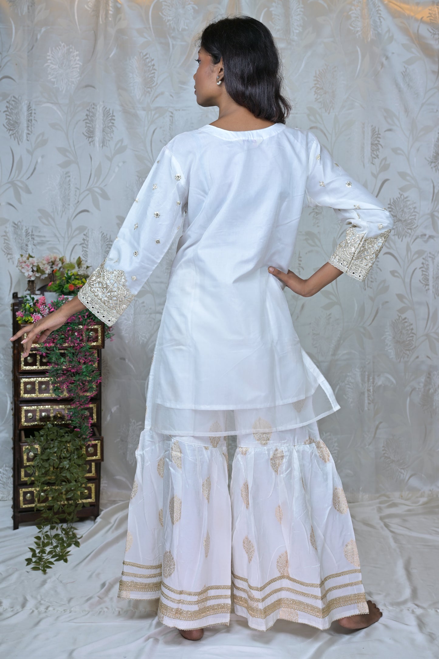 Elegant Gold Threadwork Sharara Ensemble