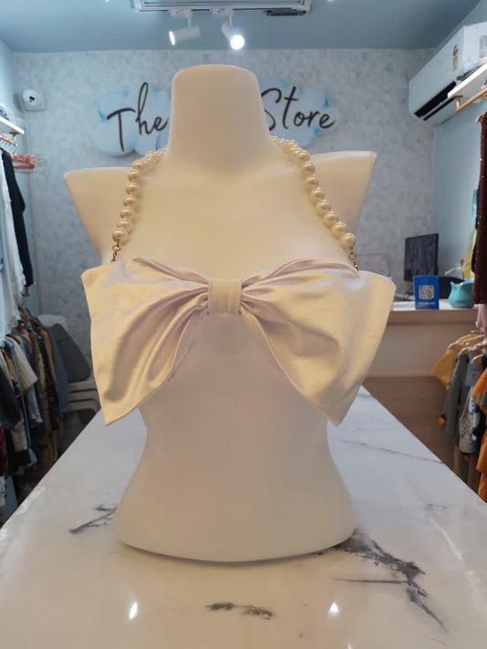 Satin Bow Pearl Strap Corset