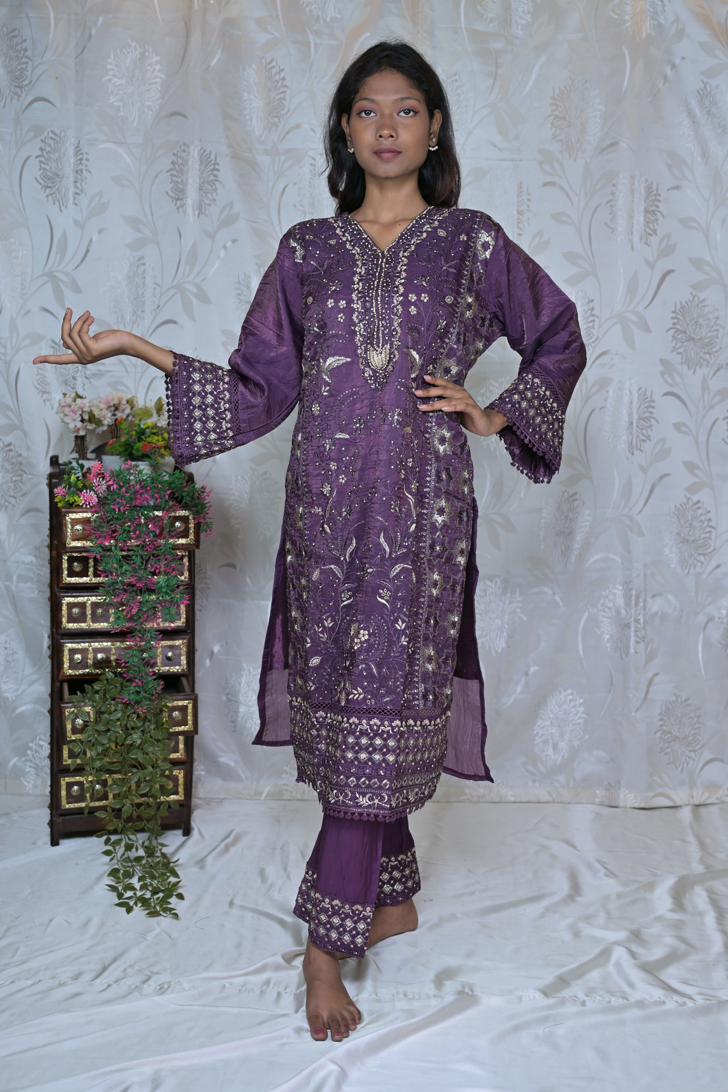 Gold Crush Embroidered Suit Set