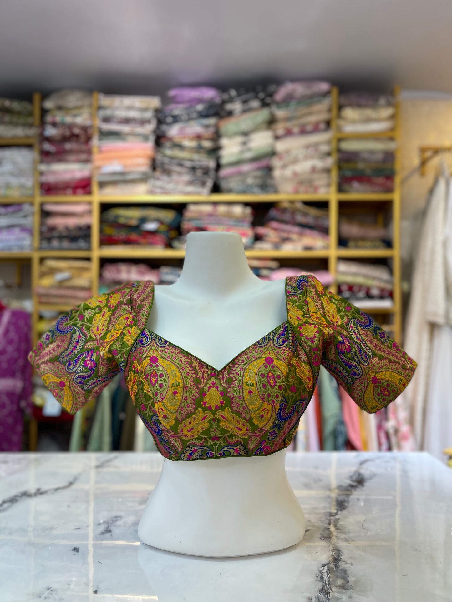 Heirloom Brocade Short-Sleeve Crop Top