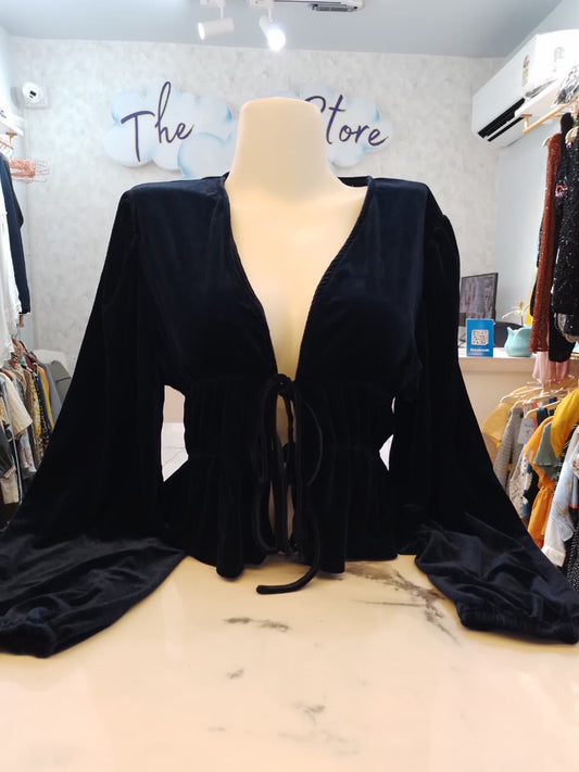 Luxe Velvet Plunge Tie-Front Shrug