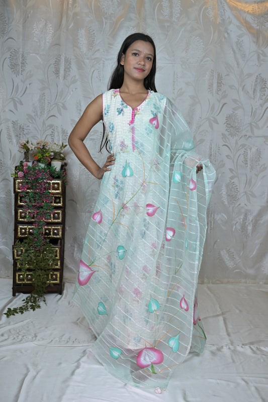 Shifli Work Anarkali Kurta with Dupatta & Trousers