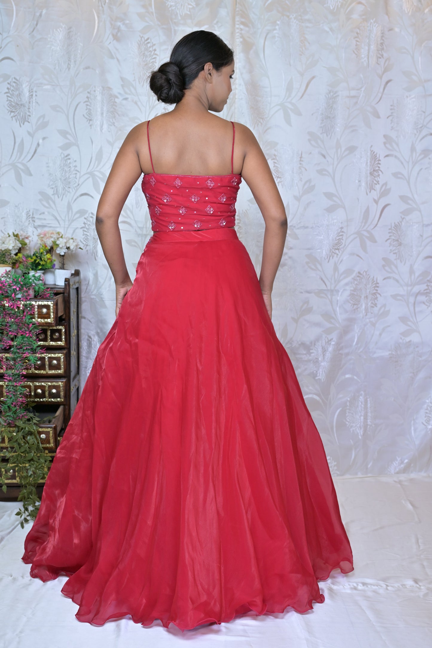 Glamorous Red Sequin Drape Lehenga