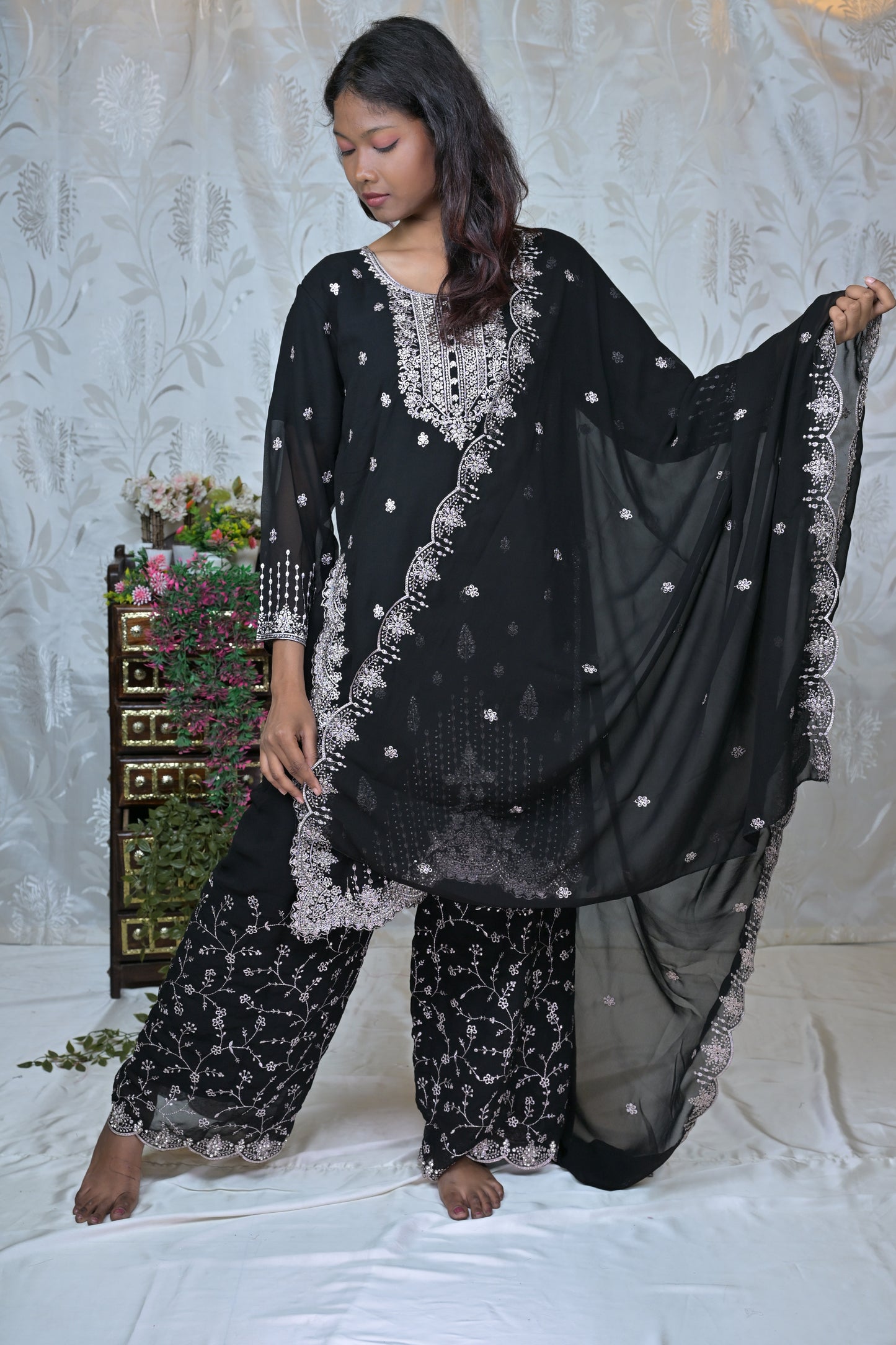 Traditional Kurta with Palazzo and Dupatta