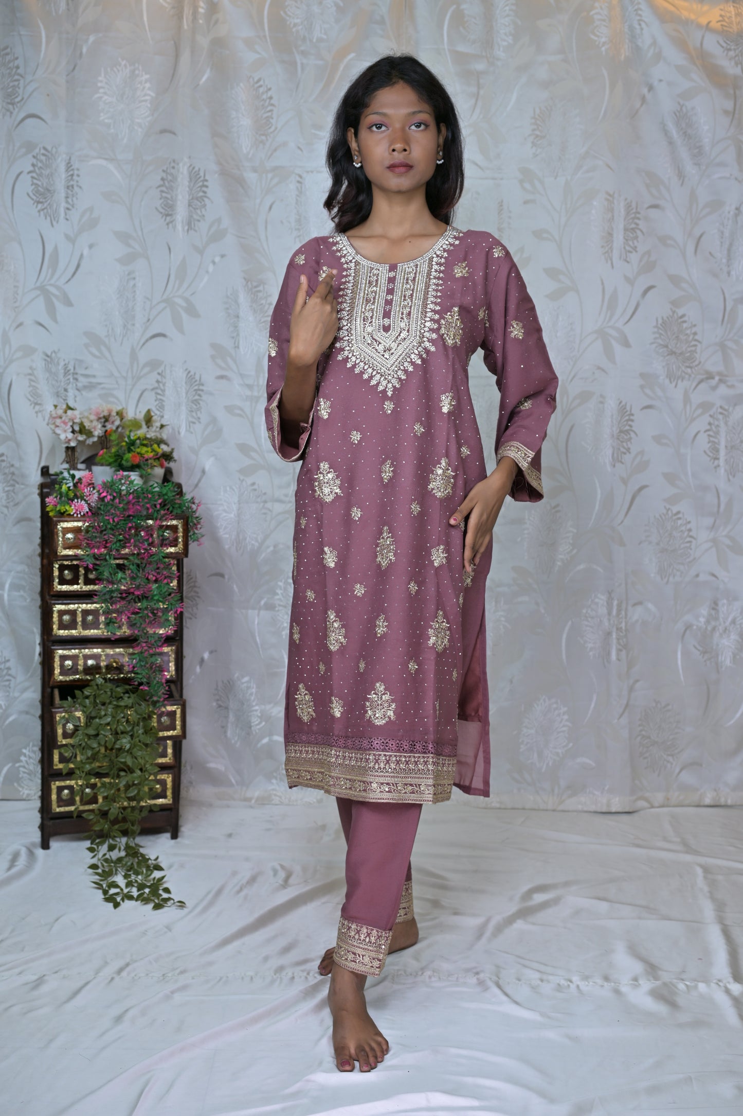 Embroidered Straight Suit Set with Dupatta