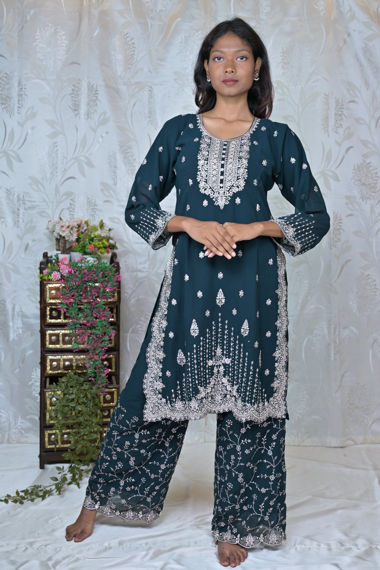 Traditional Kurta with Palazzo and Dupatta