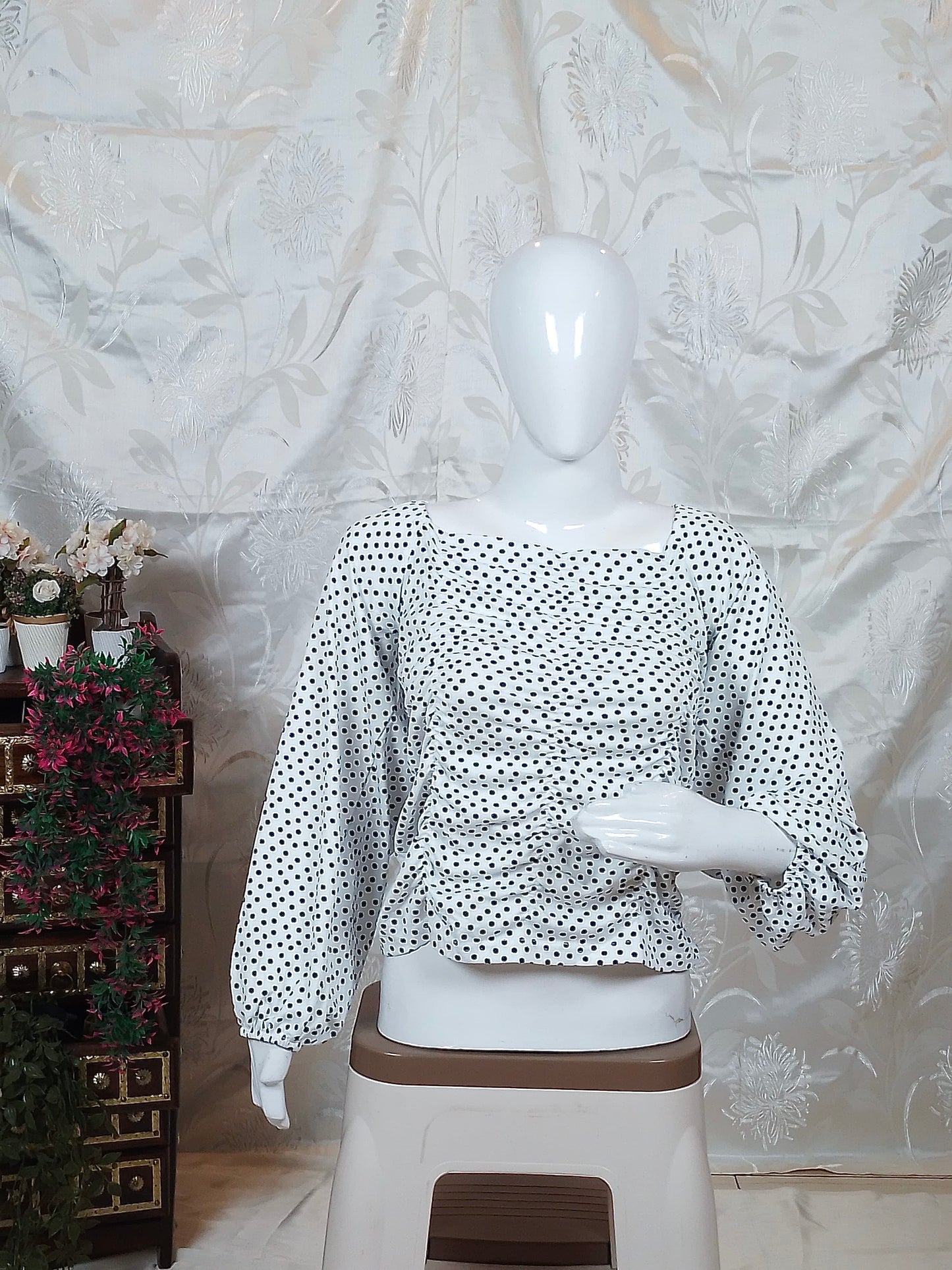White & Black Polka Dot Printed Top
