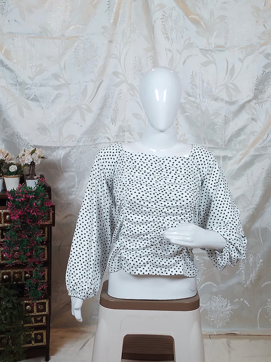 White & Black Polka Dot Printed Top