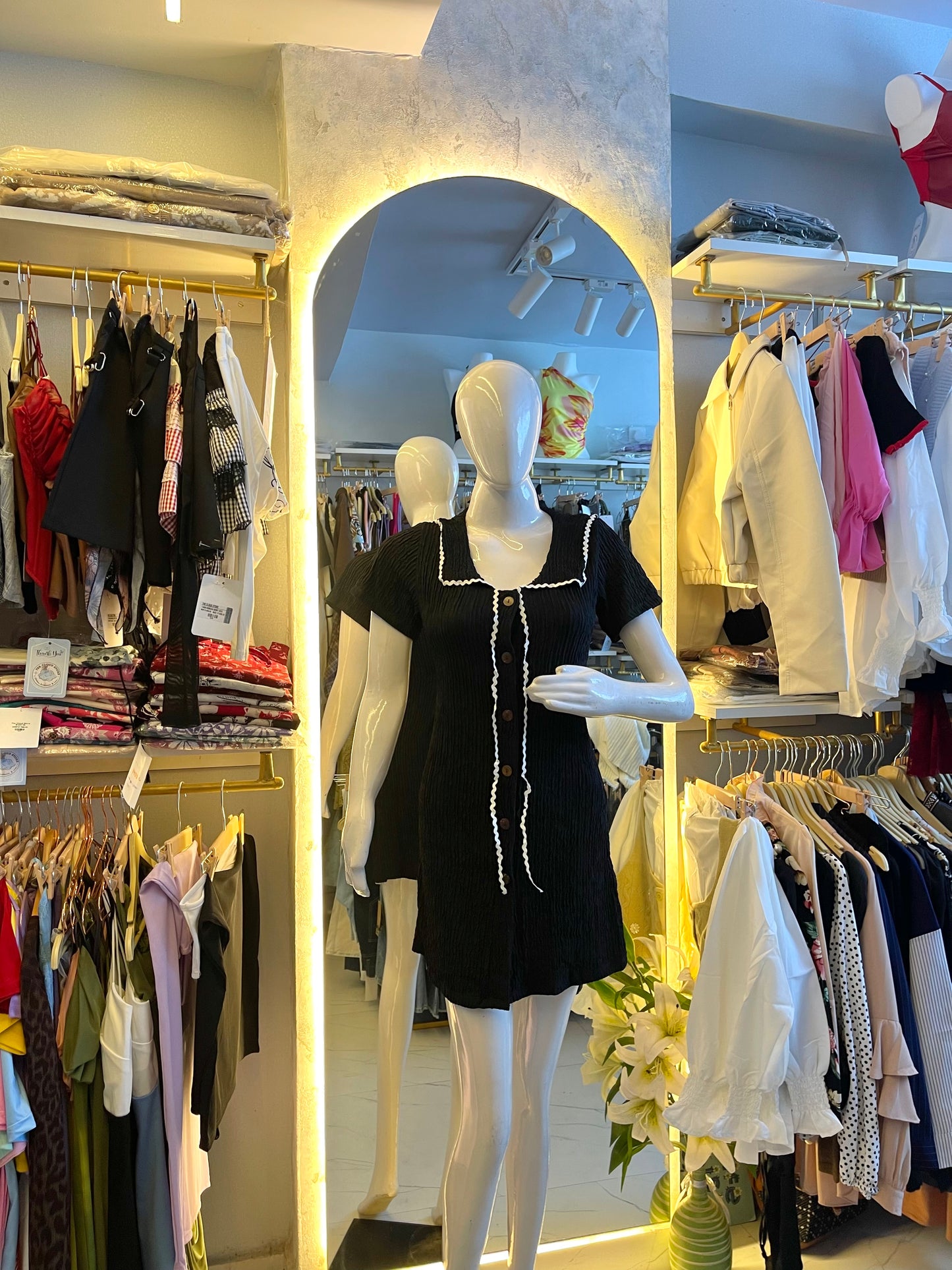 Sweetheart" Pink Textured Mini Dress with Contrast Trim