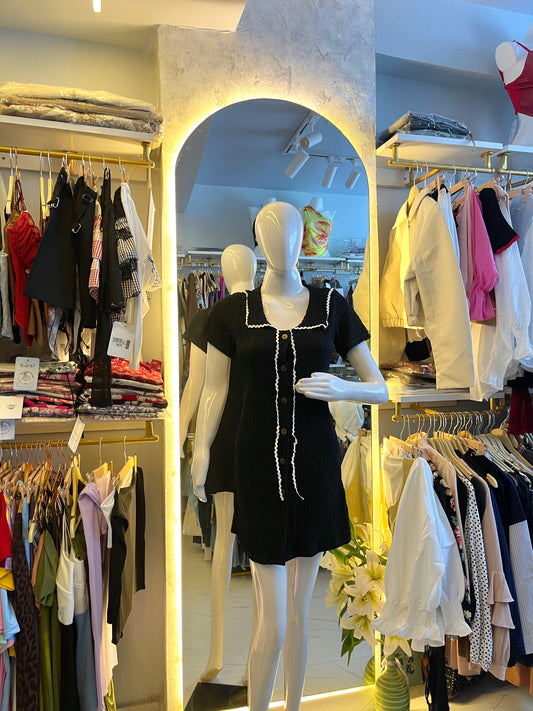 Sweetheart" Pink Textured Mini Dress with Contrast Trim