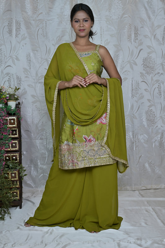 Chic Green Glam Palazzo Suit