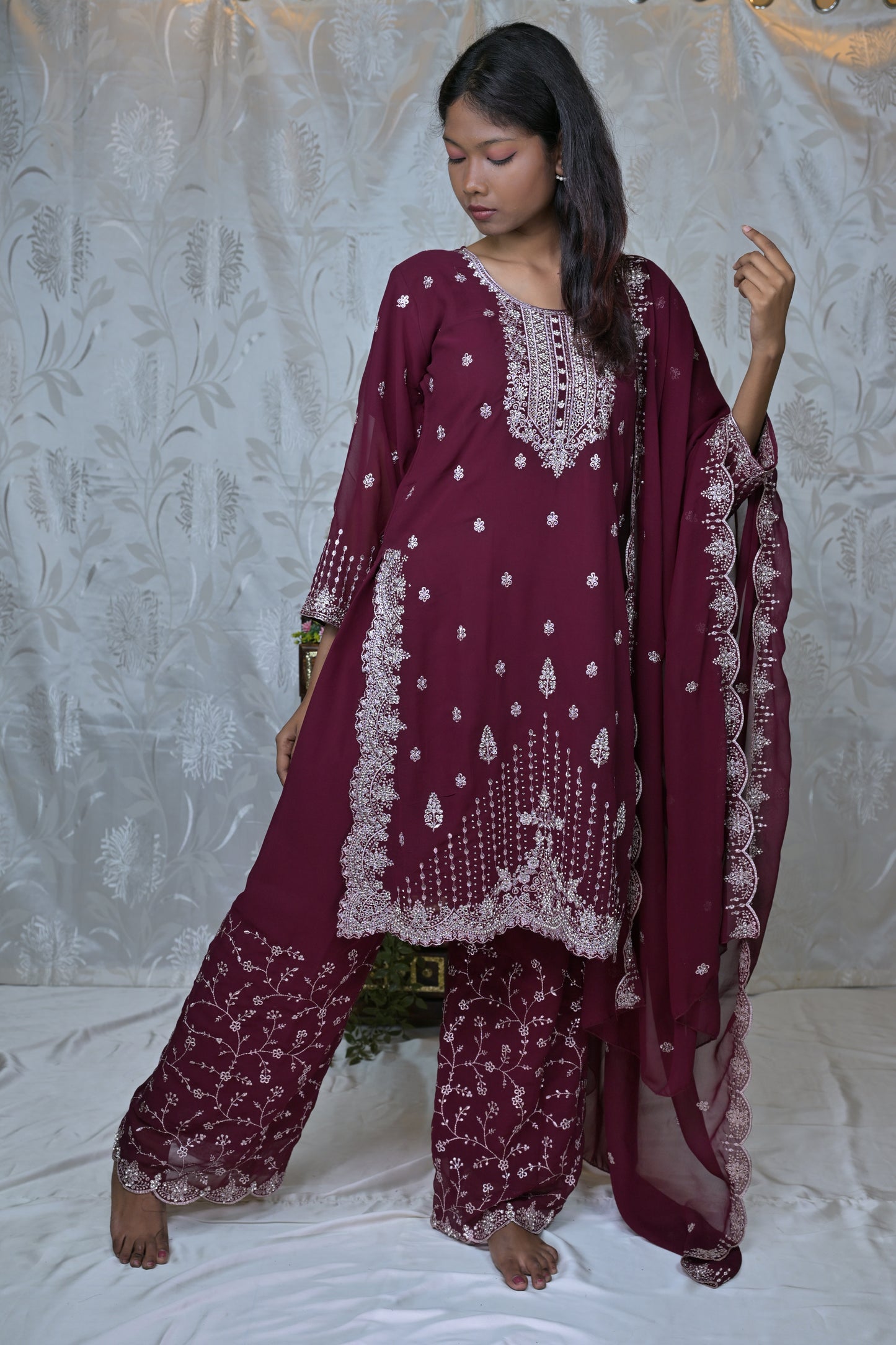 Traditional Kurta with Palazzo and Dupatta