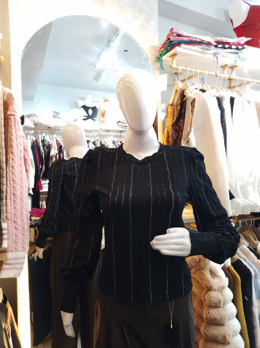 Shimmer Pinstripe" Black top